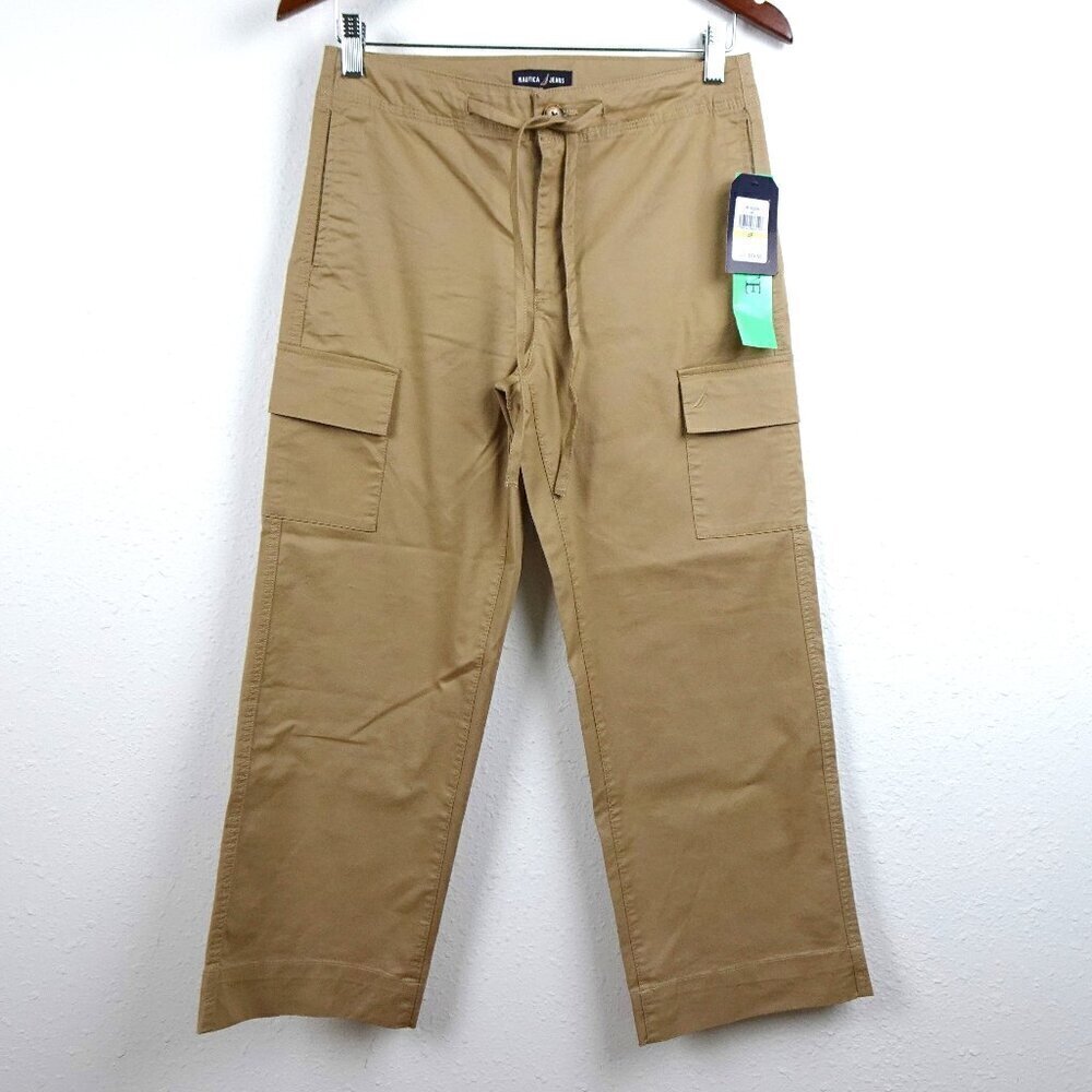 Nautica Cropped Pants Women's Petite Size 4P Beige Logo Pockets